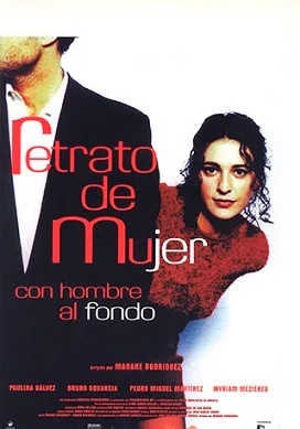 Retrato de mujer con hombre al fondo poster