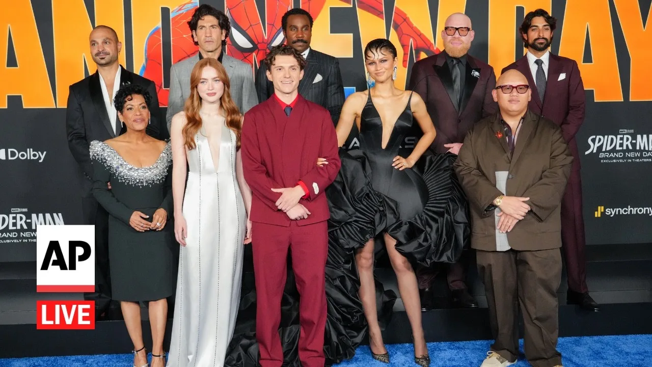 Tom Holland and Zendaya with the Spider-Man: Brand New Day cast at the Hollywood premiere