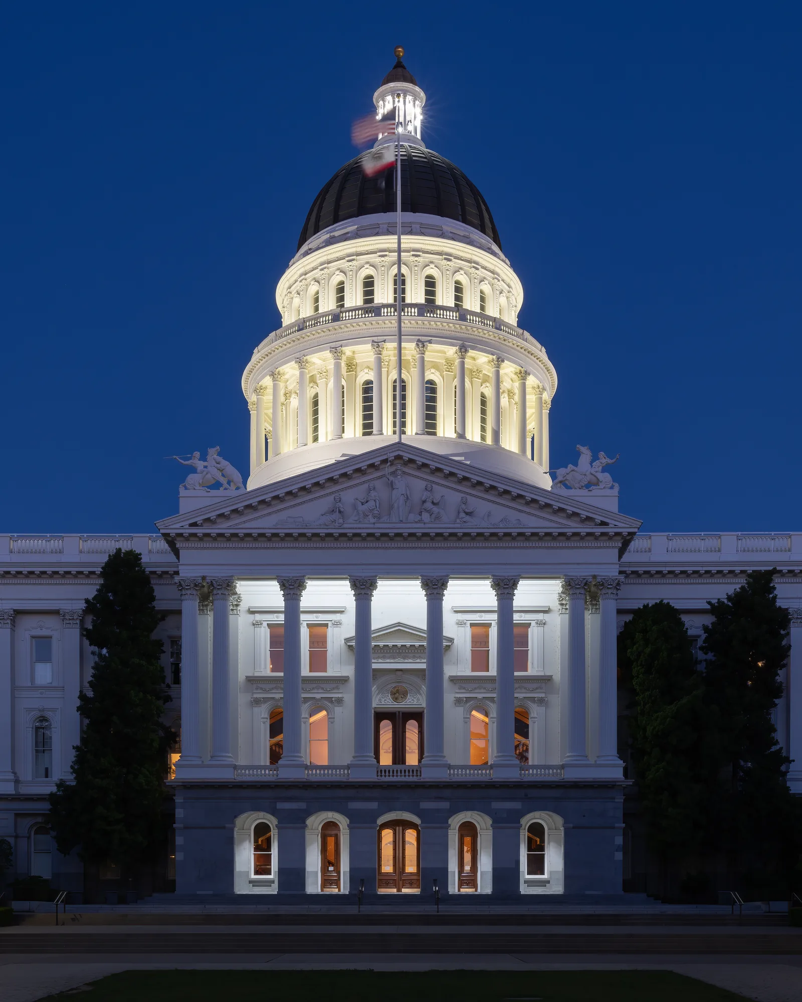 The California State Capitol in Sacramento during blue hour on April 8, 2022.