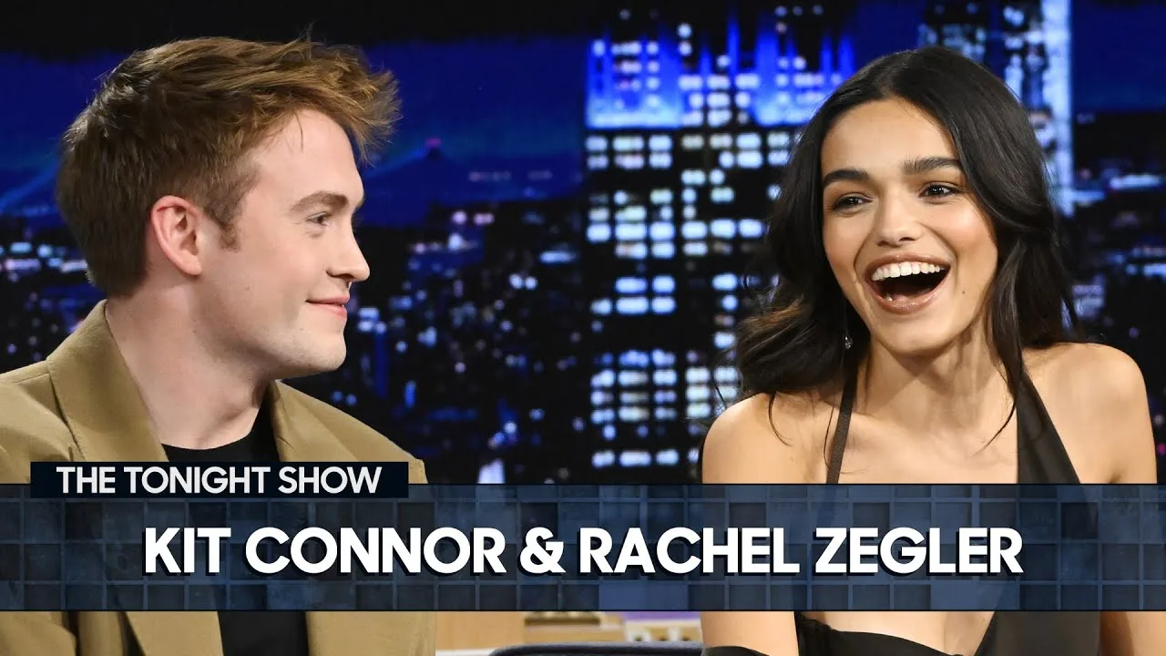 Kit Connor and Rachel Zegler discussing Romeo and Juliet on The Tonight Show