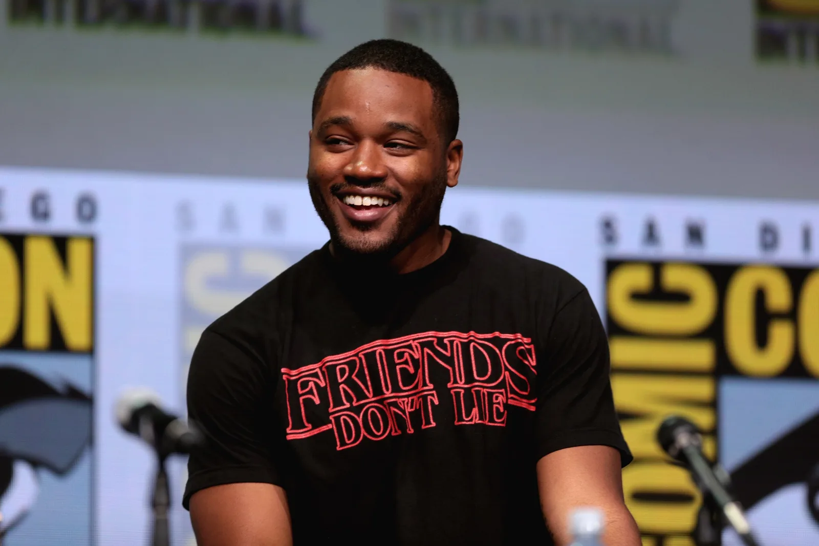 Ryan Coogler speaking at the 2017 San Diego Comic Con International, for "Black Panther", at the San Diego Convention Center in San Diego, California.