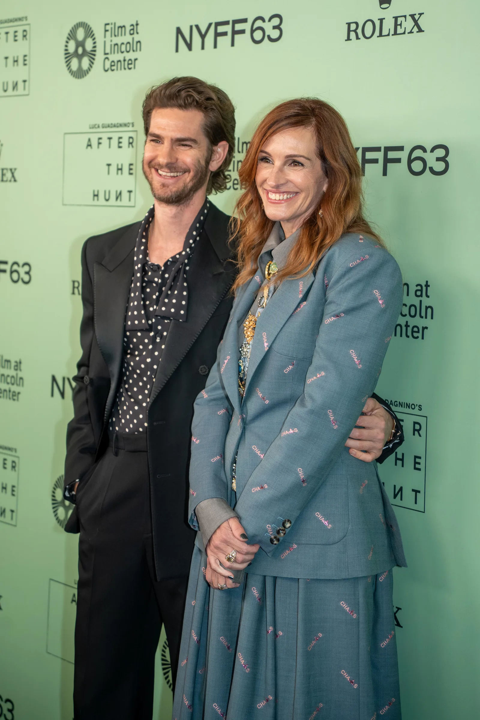 Andrew Garfield and Julia Roberts at the 63rd annual New York Film Festival at Lincoln Center in 2025 for the film After The Hunt