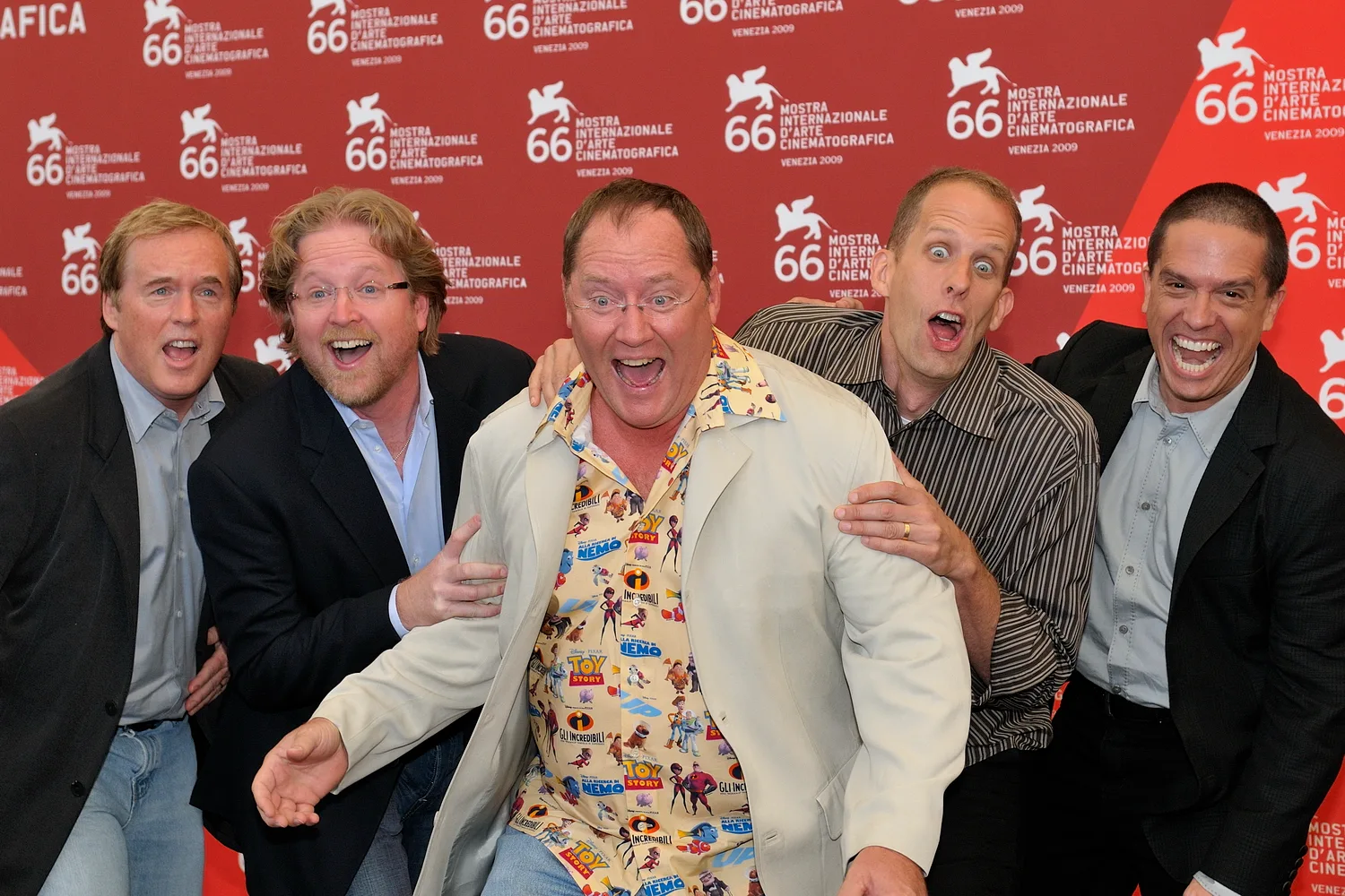 Pixar filmmakers standing together at the Venice Film Festival in 2009