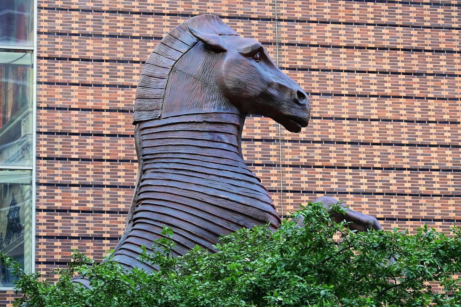 A wooden horse staged outside the New York premiere of The Odyssey, 14 July 2026