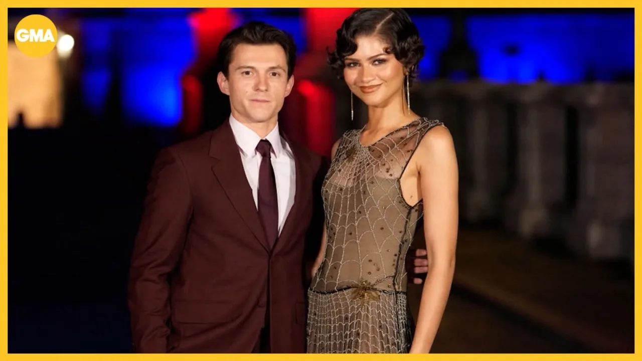 Tom Holland and Zendaya posing together in a Good Morning America video thumbnail
