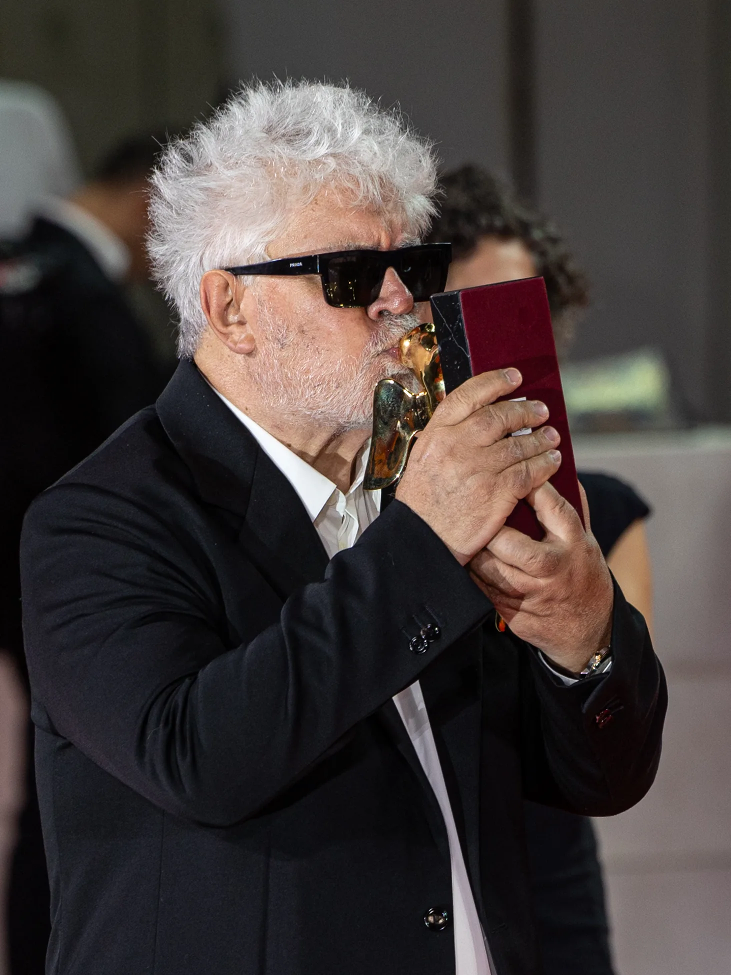 Pedro Almodóvar with his Golden Lion at the 81st Venice International Film Festival 2024