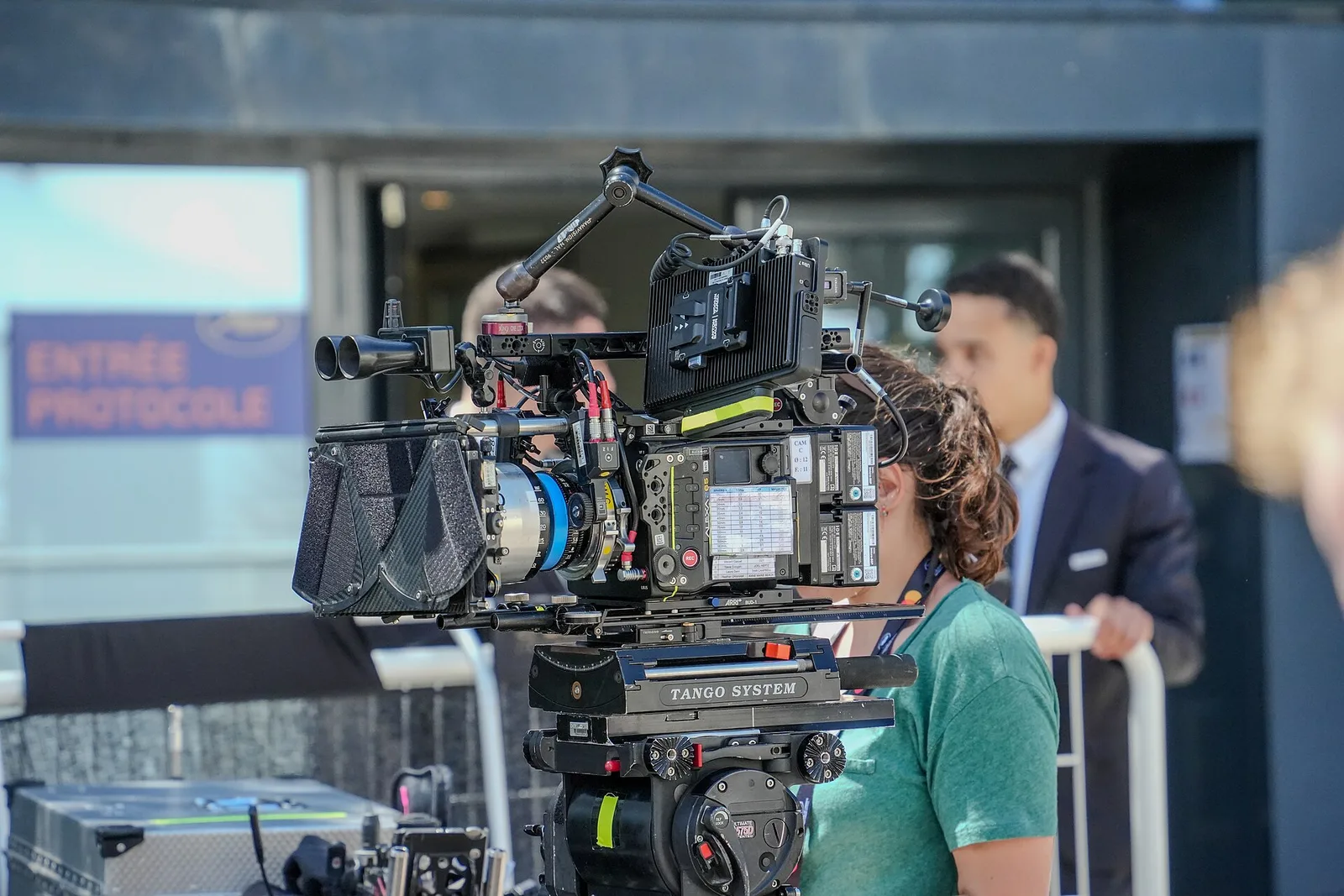 A professional film camera rigged on a set, photographed at Cannes in May 2026.