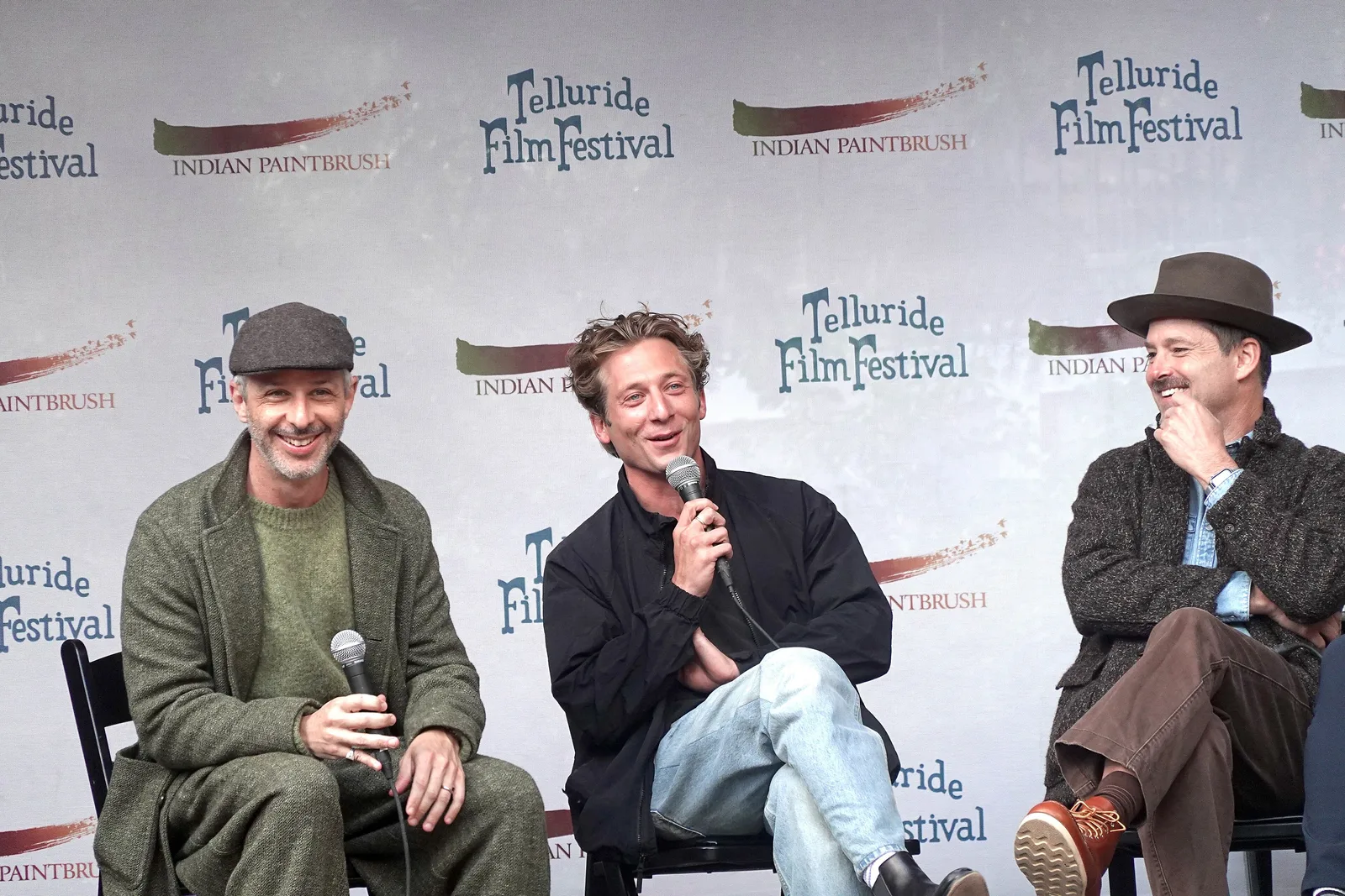 Jeremy Strong, Jeremy Allen White and Scott Cooper speaking at the 2025 Telluride Film Festival