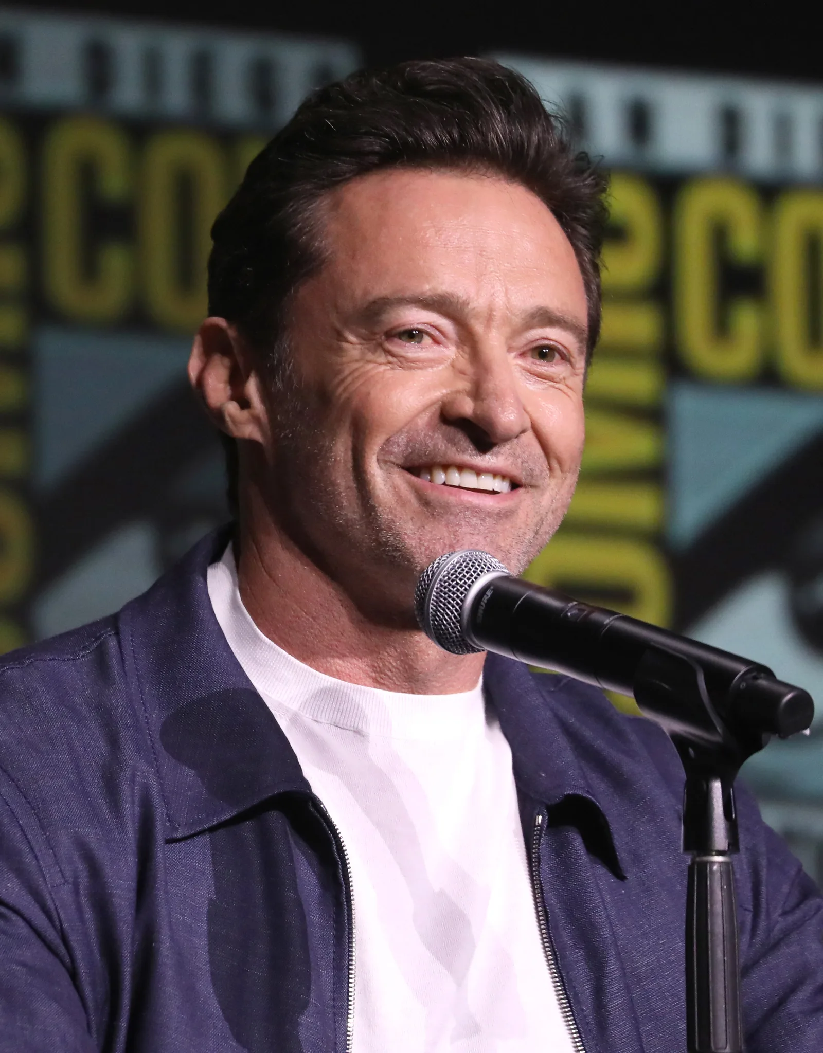 Hugh Jackman speaking at the 2024 San Diego Comic-Con International in San Diego, California.