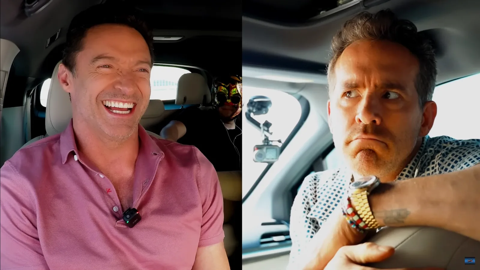 Ryan Reynolds y Hugh Jackman siendo entrevistados por el Escorpión Dorado en 2024.