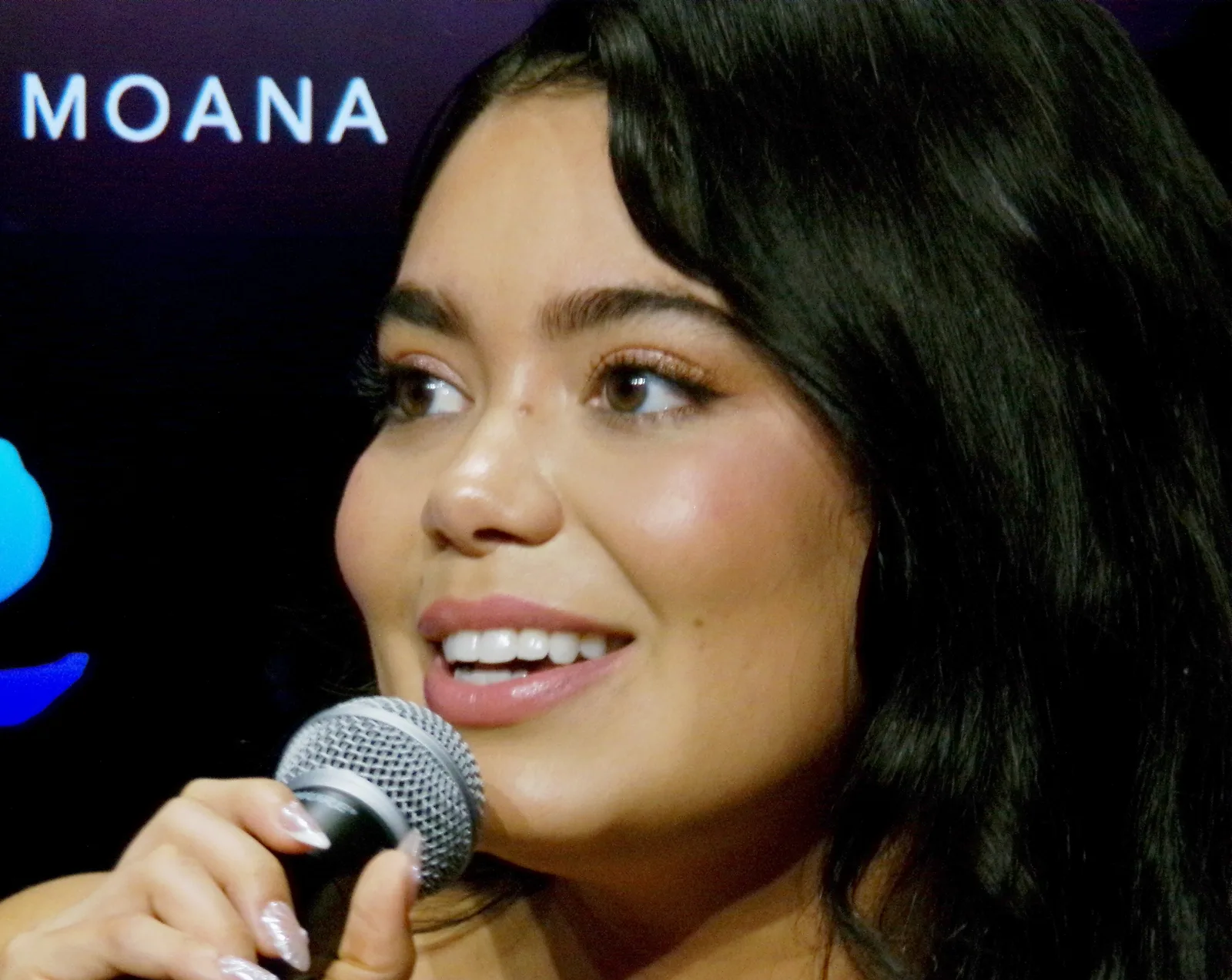 Auli'i Cravalho, the star of Moana 2, in conversation with Dana Ledoux Miller (one of the three directors and two writers of the film) at D23: The Ultimate Disney Fan Event 2024 at the Anaheim Convention Center in Anaheim, California. Photographed by user Coolcaesar on August 10, 2024.