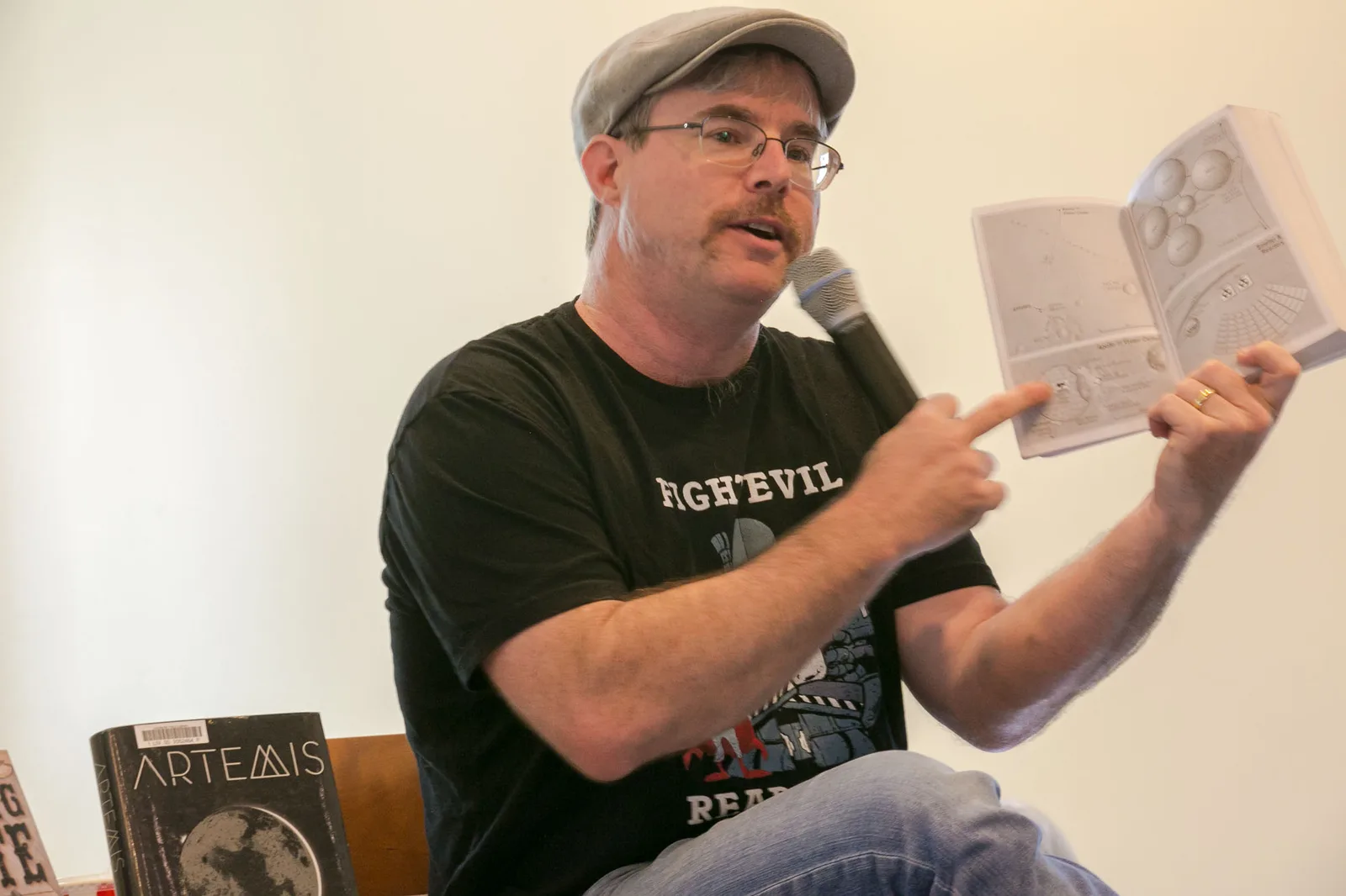 Author Andy Weir speaking at the Livermore Library, October 21, 2018