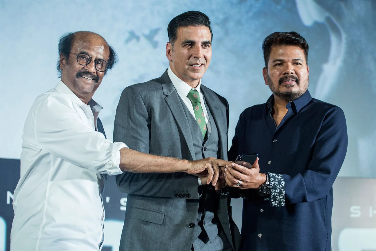 Rajinikanth with Shankar and Akshay kumar at the 2.0 Trailer Launch
