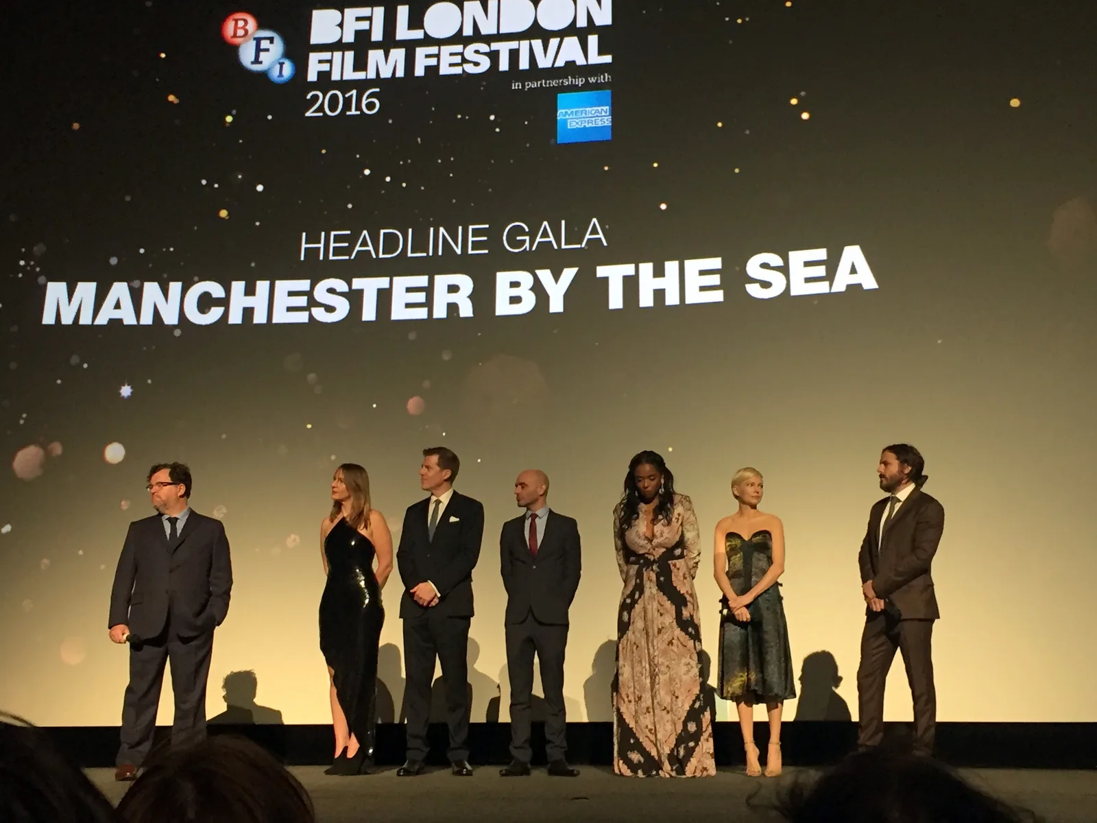 Kenneth Lonergan, Michelle Williams, Casey Affleck and four producers of Manchester by the Sea at the European premiere
