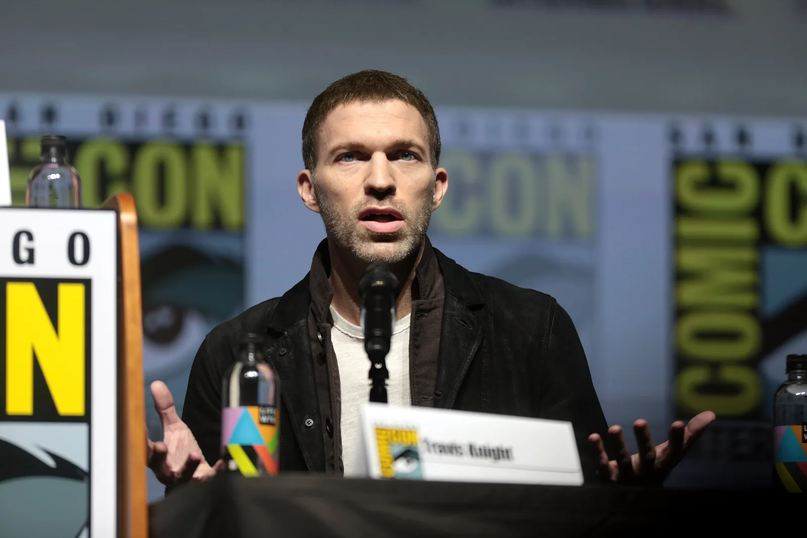 Travis Knight speaking at the 2018 San Diego Comic Con International, for "Bumblebee", at the San Diego Convention Center in San Diego, California.