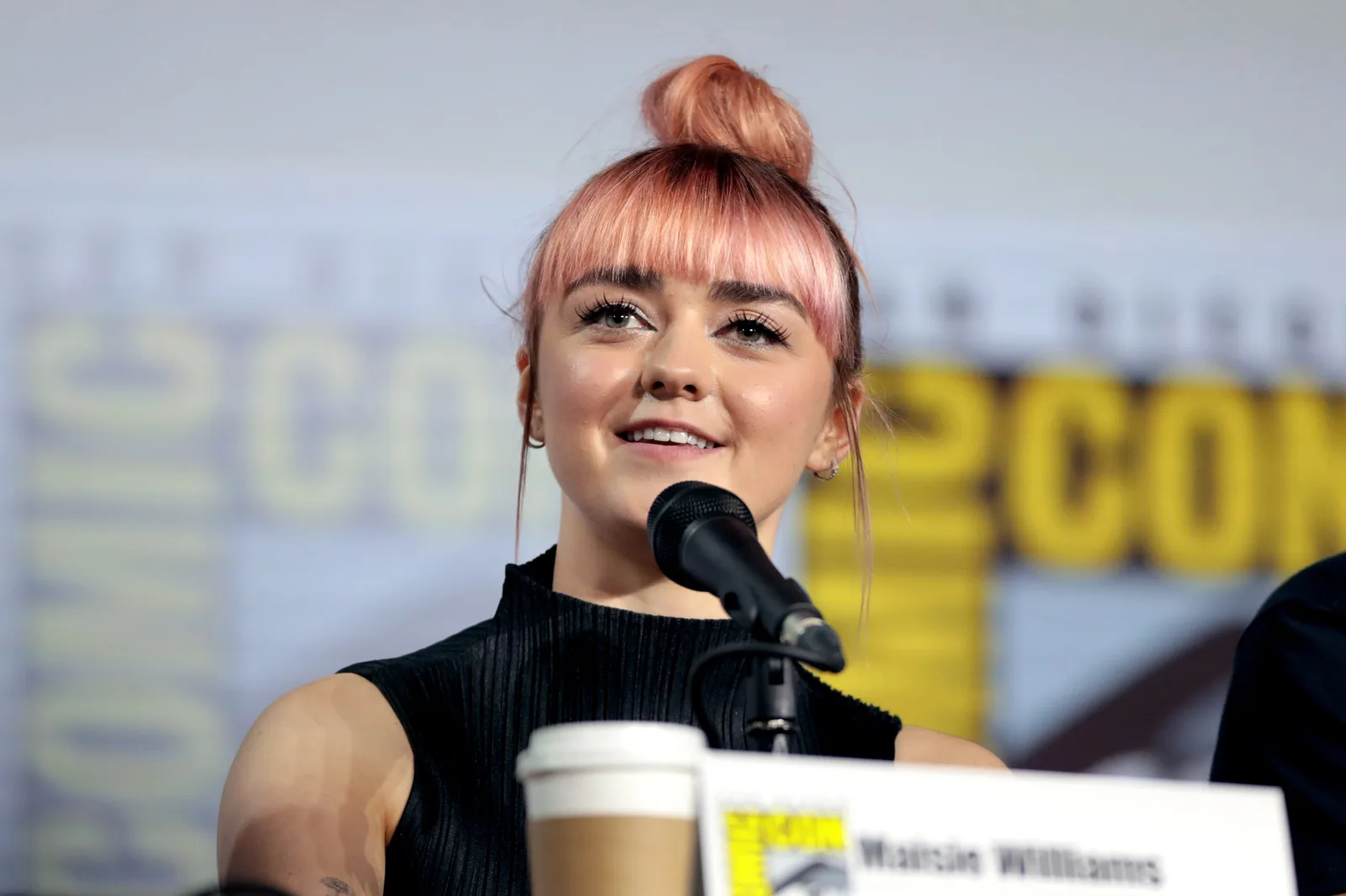 Maisie Williams speaking at the 2019 San Diego Comic Con International, for "Game of Thrones", at the San Diego Convention Center in San Diego, California.