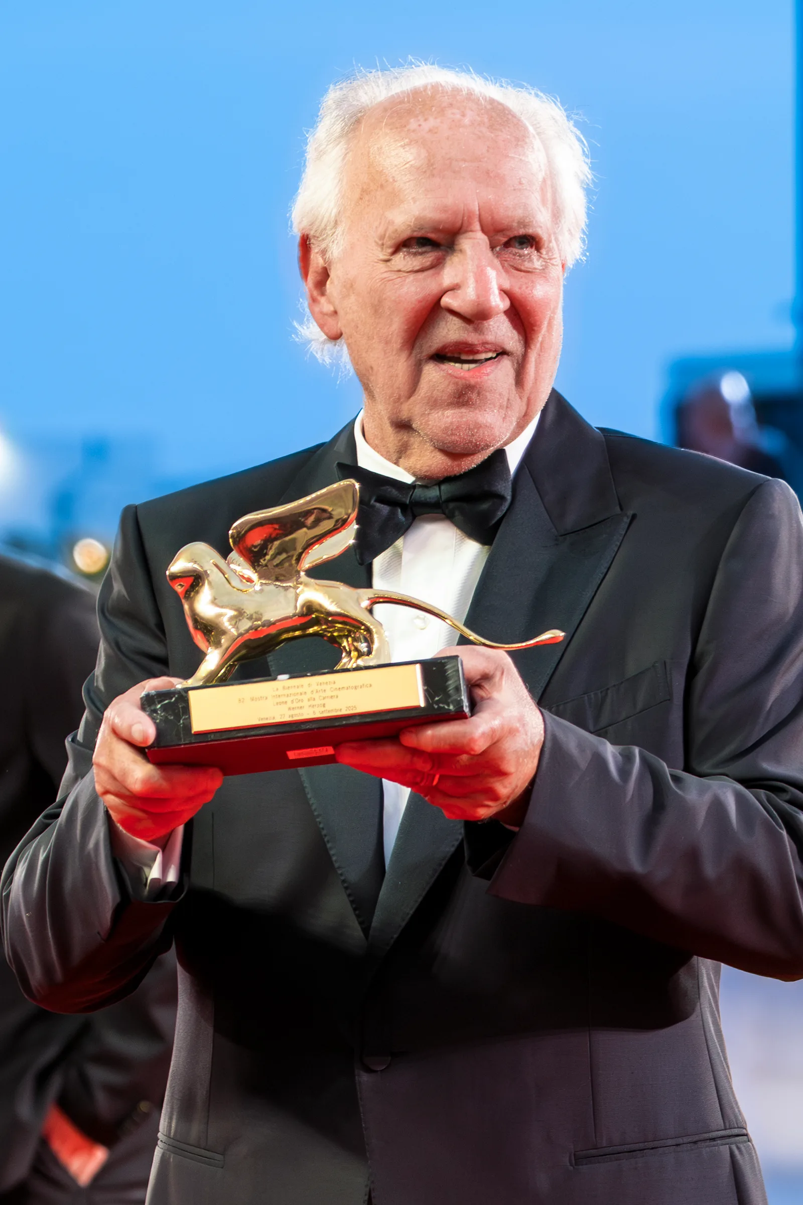 Werner Herzog with his Golden Lion award at the 2025 Venice Film Festival
