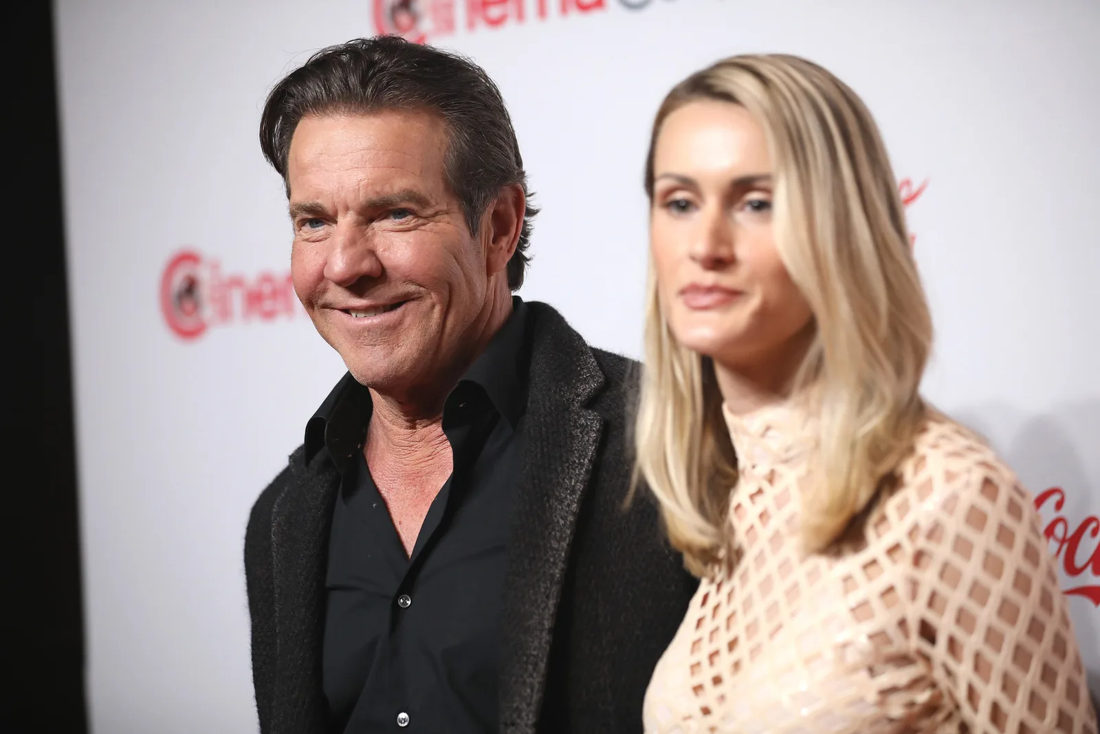 Dennis Quaid and his wife, Laura Savoie, on the red carpet at the Big Screen Achievement Awards at the 2024 CinemaCon at The Colosseum Theater at Caesars Palace in Las Vegas, Nevada.