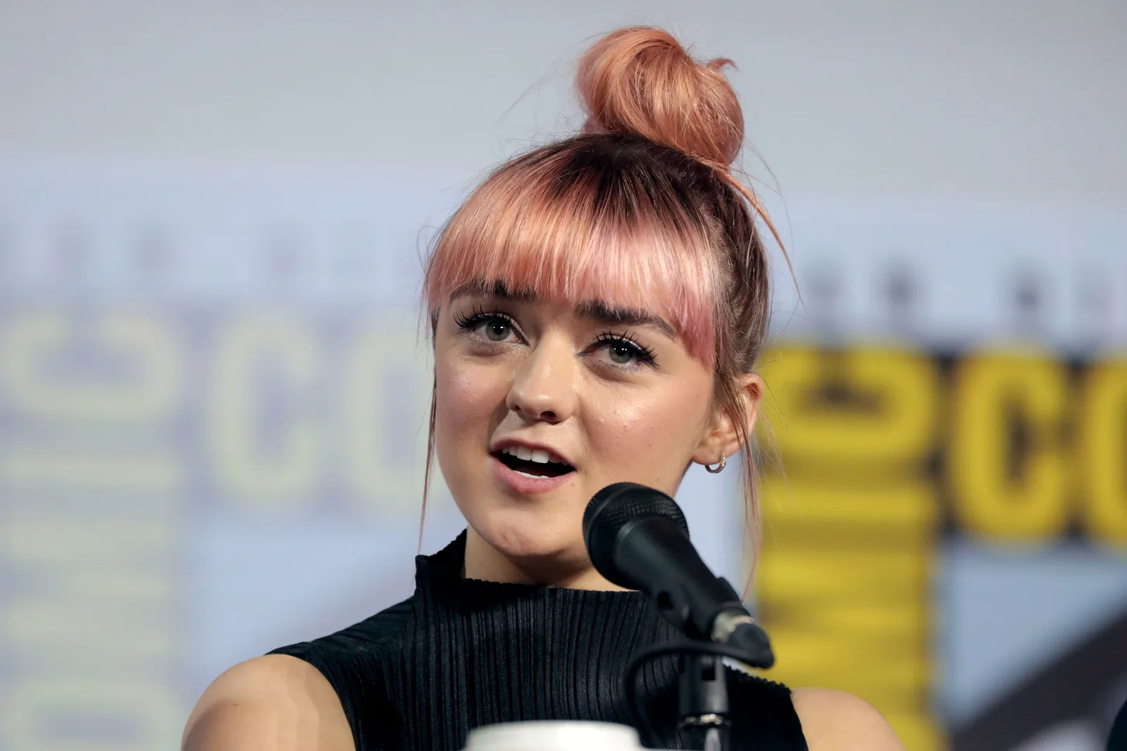 Maisie Williams speaking at the 2019 San Diego Comic Con International, for "Game of Thrones", at the San Diego Convention Center in San Diego, California.