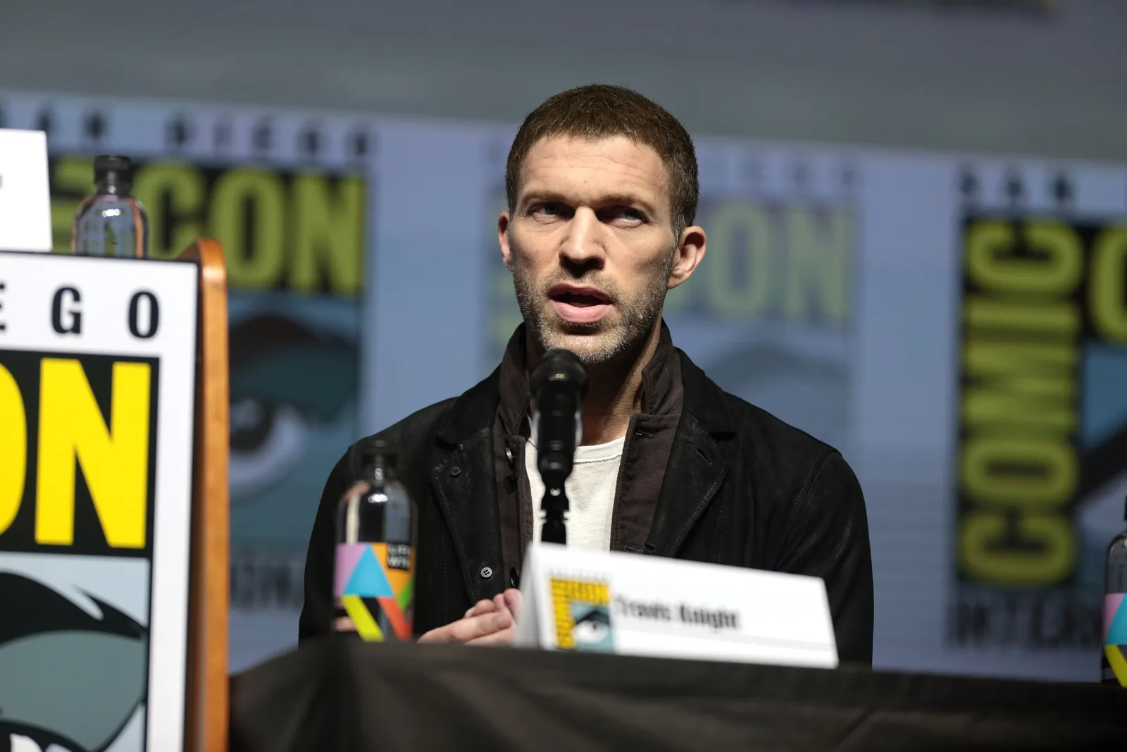 Travis Knight speaking at the 2018 San Diego Comic Con International, for "Bumblebee", at the San Diego Convention Center in San Diego, California.